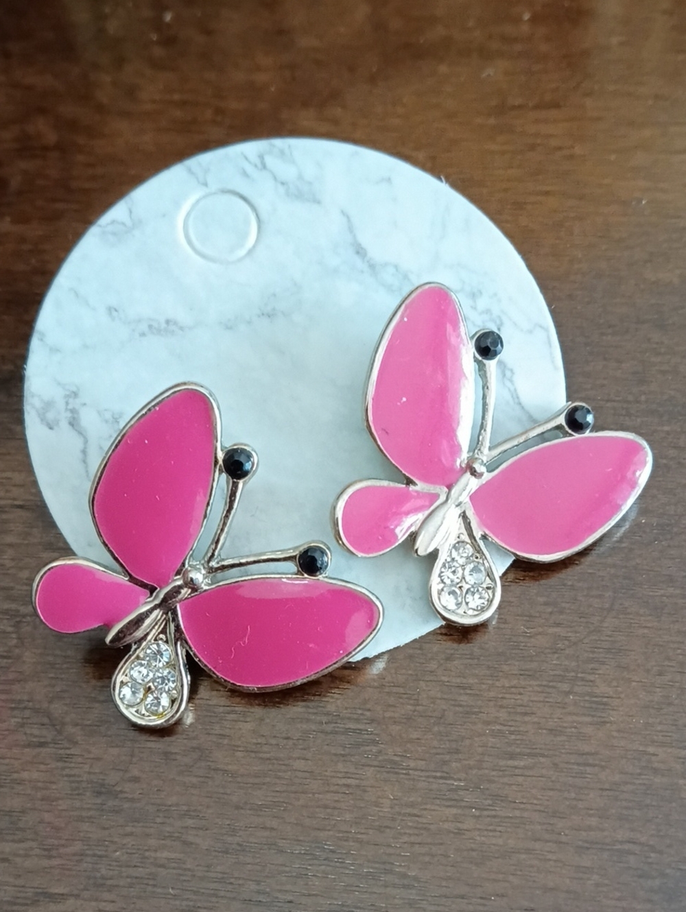 Pink Butterfly Stud Earrings Enamel- Women Jewelry New